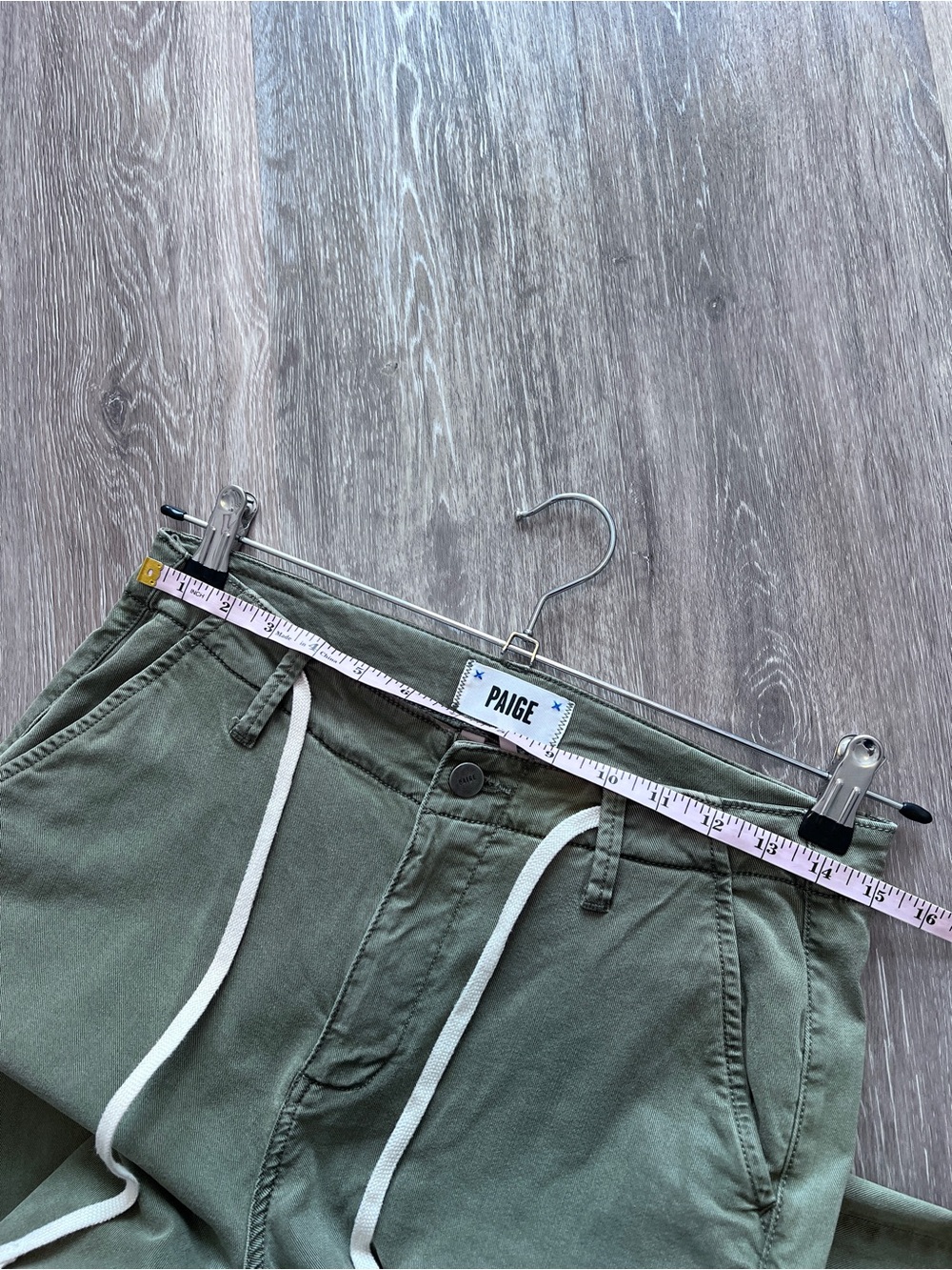 Paige Carly jeans vintage green wide leg mid rise tie waist - Picture 6 of 10